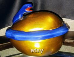 Niki de Saint Phalle Rare Porcelain Egg La Poudre D'Or Enameled Blue Serpent