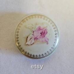 Nippon Hand-Painted Porcelain Green with Rose Pattern Powder Box or Trinket Dish