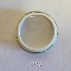 Nippon Hand-Painted Porcelain Green with Rose Pattern Powder Box or Trinket Dish