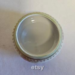 Nippon Hand-Painted Porcelain Green with Rose Pattern Powder Box or Trinket Dish