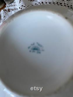 Nippon Hand Painted Powder Trinket Dish with Lid Pink Flower Japan