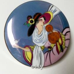Noritake Covered Powder Dish Jar Art Deco Lady Woman Porcelain