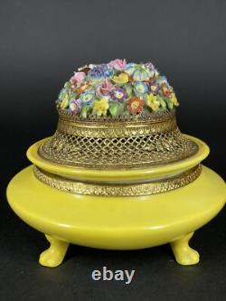 Old German Elfinware Gold Filigree & Flower Yellow Dresser Powder Box