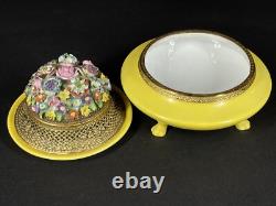 Old German Elfinware Gold Filigree & Flower Yellow Dresser Powder Box