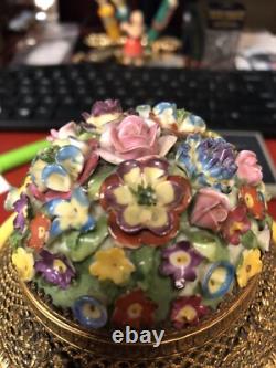 Old German Elfinware Gold Filigree & Flower Yellow Dresser Powder Box