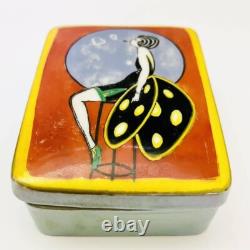 Old NORITAKE Deco Lady Hand Painted Pottery Powder Box H 3.5 x W 2.7 x D 1.3 in