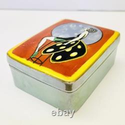 Old NORITAKE Deco Lady Hand Painted Pottery Powder Box H 3.5 x W 2.7 x D 1.3 in