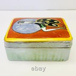 Old NORITAKE Deco Lady Hand Painted Pottery Powder Box H 3.5 x W 2.7 x D 1.3 in