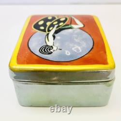 Old NORITAKE Deco Lady Hand Painted Pottery Powder Box H 3.5 x W 2.7 x D 1.3 in