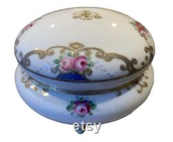 Old Nippon Morimura Japan Vanity Dresser Trinket Powder Jar Lid Hand Painted