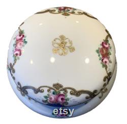 Old Nippon Morimura Japan Vanity Dresser Trinket Powder Jar Lid Hand Painted