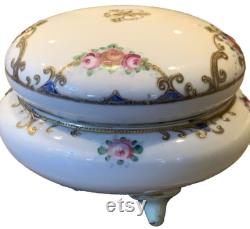 Old Nippon Morimura Japan Vanity Dresser Trinket Powder Jar Lid Hand Painted