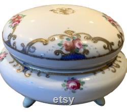 Old Nippon Morimura Japan Vanity Dresser Trinket Powder Jar Lid Hand Painted
