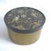Oneida Brass Powder Tin, Round Box with Resin Inlaid Lid, Bird and Flower Motif, Vintage Dresser Toilet Set, Retro Vanity Pot Made in USA