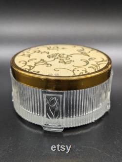 Opulent Charm Vintage Art Deco Dresser Powder Jar with Encased Fabric Lid