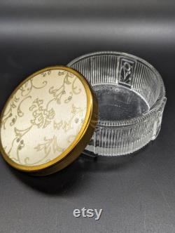 Opulent Charm Vintage Art Deco Dresser Powder Jar with Encased Fabric Lid