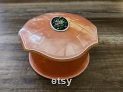 Orange Melamine Vanity Jar, Victorian Amber Colored Celluloid Vanity Powder Jar, MCM Orange Ice Melmac Vanity Powder Jar