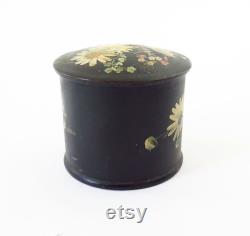 Original Antique Victorian 1900s Papier-mâché Hand Painter Floral Powder Puff Box Pot