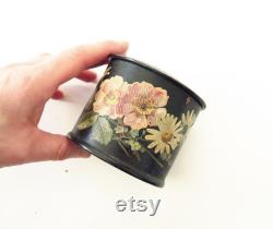 Original Antique Victorian 1900s Papier-mâché Hand Painter Floral Powder Puff Box Pot