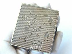 Original Vintage 1930s Florally-etched Fine Silver Compact Dance Purse Powder Box Vintage Vanity Collectibles Silver Compact