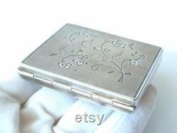 Original Vintage 1930s Florally-etched Fine Silver Compact Dance Purse Powder Box Vintage Vanity Collectibles Silver Compact