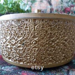 Ornate Gold Plastic Large Vanity Round Box Footed and Lidded