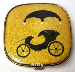 Outstanding Vintage Evans Powder Compact Guilloche Jewels Cabochons Buggy Coach Car