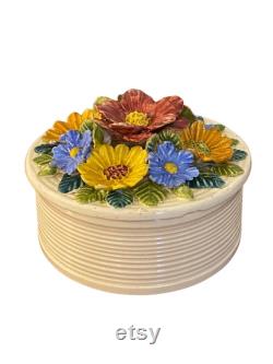 Ovington s New York Porcelain Flower Powder Jar, Capodimonte Style, Made in Italy