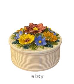 Ovington s New York Porcelain Flower Powder Jar, Capodimonte Style, Made in Italy