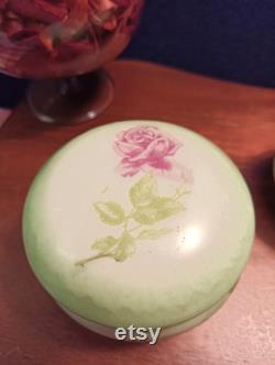 Pair of Limoges Powder Jars Trinket Jars. Pink flowers.