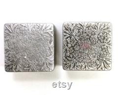 Pair of Vintage Aluminum LOV-LOR Face Powder Boxes, Designed by Rene Lalique in 1944 for Cheramy New York