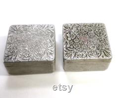 Pair of Vintage Aluminum LOV-LOR Face Powder Boxes, Designed by Rene Lalique in 1944 for Cheramy New York