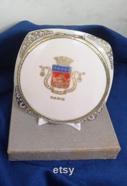 Paris, France Compact Mirror and Powder. Coat of Arms Motif c1950's Presented in a gift box. Celluloid.