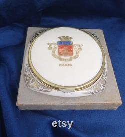 Paris, France Compact Mirror and Powder. Coat of Arms Motif c1950's Presented in a gift box. Celluloid.