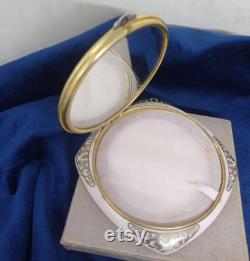 Paris, France Compact Mirror and Powder. Coat of Arms Motif c1950's Presented in a gift box. Celluloid.