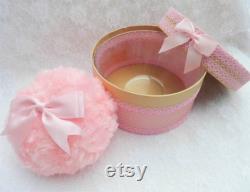 Pink Boudoir Powder Puff and Powder Bowl Gift Set. Soft and Fluffy Faux Fur and Oversized Bow. Gift for Her. Pamper Gift.