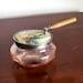 Pink Glass Powder Jar with Pocket Purse Mirror Lid, Made in Germany