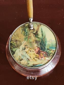 Pink Glass Powder Jar with Pocket Purse Mirror Lid, Made in Germany
