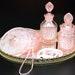 Pink Glass Vanity Set, Raised Diamond Pattern Glass, Mirrored Tray