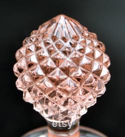 Pink Glass Vanity Set, Raised Diamond Pattern Glass, Mirrored Tray