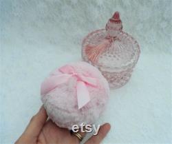 Pink Mini Boudoir Powder Puff and Powder Bowl Gift Set. Soft and Fluffy Faux Fur. Face Powder Puff. Gift for Her. Pamper Gift.