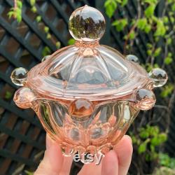 Pink Pressed Glass Powder Jar, Libochovice of Czechoslovakia, 1940's, Immaculate Condition, 2 Sizes Available 4.5 x 4.5 or 3.75 x 3.75