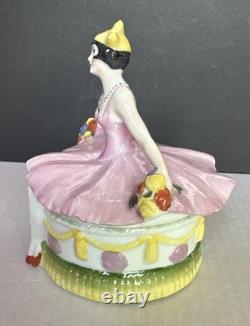 Porcelain Lady Powder Box 1920 Holding A Powder Puff Germany 5 1/2