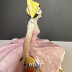 Porcelain Lady Powder Box 1920 Holding A Powder Puff Germany 5 1/2