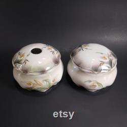 Porcelain Vanity Hair Receiver and Powder Bowl Set, Calla Lily Pattern, Vintage Antique Prussia Bavaria Style Lusterware, Victorian Decor