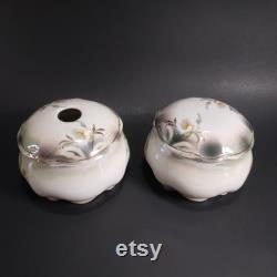 Porcelain Vanity Hair Receiver and Powder Bowl Set, Calla Lily Pattern, Vintage Antique Prussia Bavaria Style Lusterware, Victorian Decor