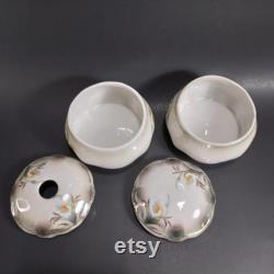 Porcelain Vanity Hair Receiver and Powder Bowl Set, Calla Lily Pattern, Vintage Antique Prussia Bavaria Style Lusterware, Victorian Decor