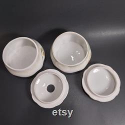 Porcelain Vanity Hair Receiver and Powder Bowl Set, Calla Lily Pattern, Vintage Antique Prussia Bavaria Style Lusterware, Victorian Decor