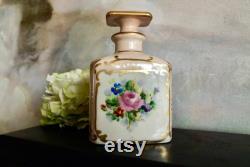 Porcelain Vanity Jar Bath Salts Container Bathroom Decor Soft Pink With Colorful Floral And Gold Design Hand Painted