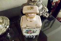 Porcelain Vanity Jar Bath Salts Container Bathroom Decor Soft Pink With Colorful Floral And Gold Design Hand Painted